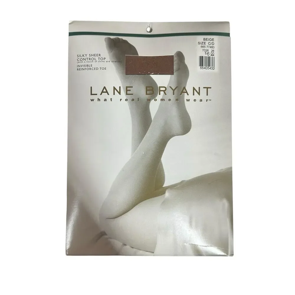 Lane Bryant Silky Sheer Control Top Pantyhose Lot of 4 Black Beige Off White C/D